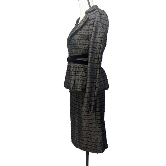 Nanette Lepore Skirt Suit Set Y2K Black Textured Dot Velvet Trim Sz 2 USA - Picture 3 of 16